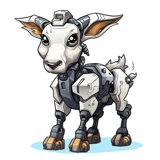 A cute cyborg goat full body view isolated on white