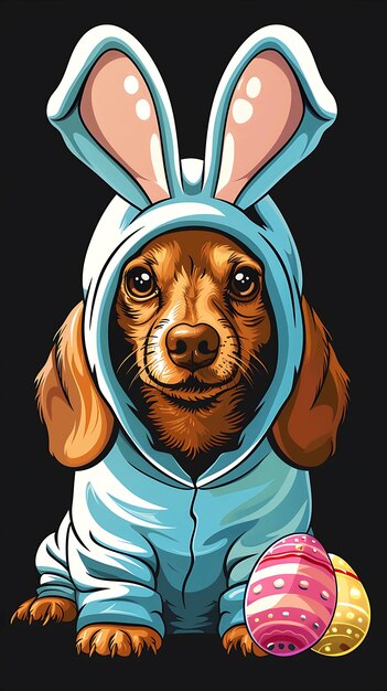 Cute dachshund dog with Easter bunny earsbasketcandyeggshappy Easter Dachshund portrait Dogs