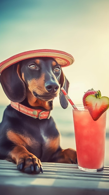 Cute dachshund on vacation lying on the beach pets on vacation the image is generated by artificial