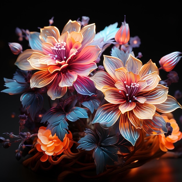 Cute dahlia flowers digital paint AI image