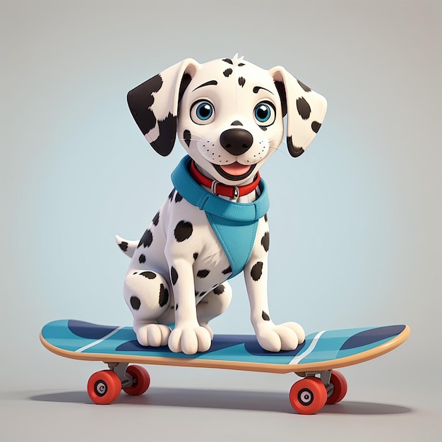 Cute dalmatian dog playing skateboard cartoon vector icon illustration animal sport icon isolated