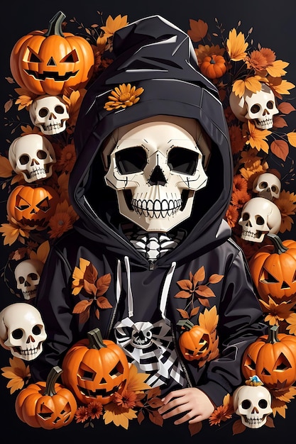 Cute death halloween sweatshirt fall skull skeleton spooky pumpkin funny vector stickers t shirt