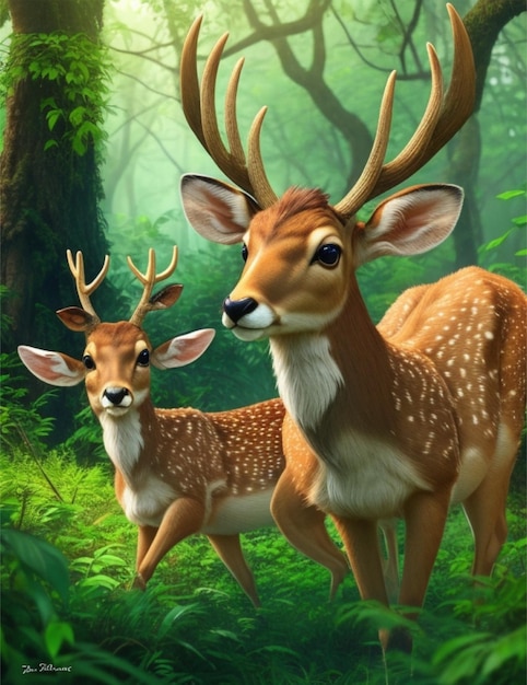 cute deer enjoying in jungle