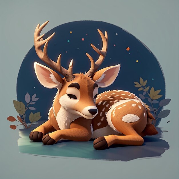 Cute deer is sleeping hand drawing style