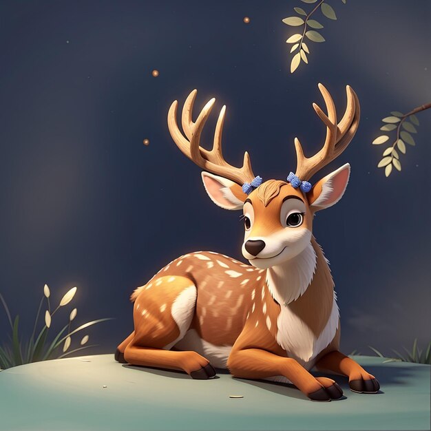 Cute deer is sleeping hand drawing style