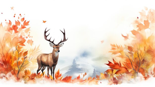 Cute Deer Strolling Alongside Maple Leaves AI Generated