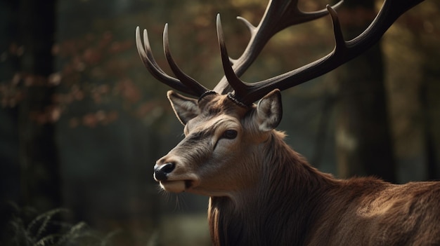 巨大な角を持つ可愛い鹿動物シカイラスト画AIが生み出したアート