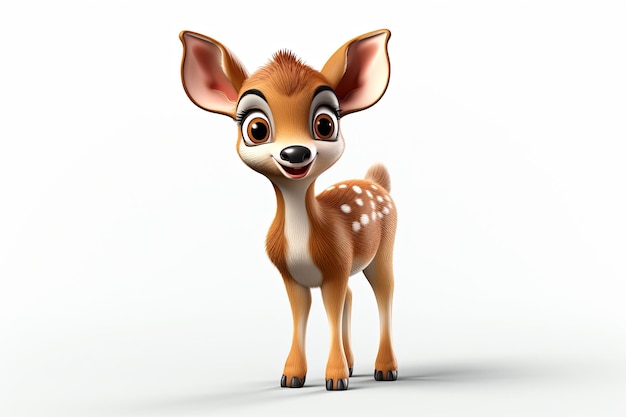 Cute Deer のキャラクター 3D イラスト クリッパートが白い背景に隔離されています