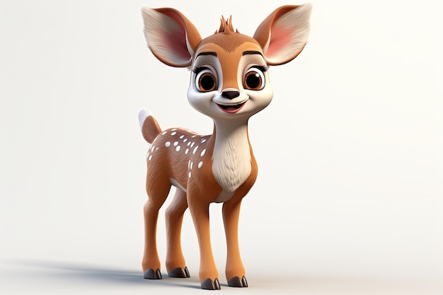 Cute Deer のキャラクター 3D イラスト クリッパートが白い背景に隔離されています