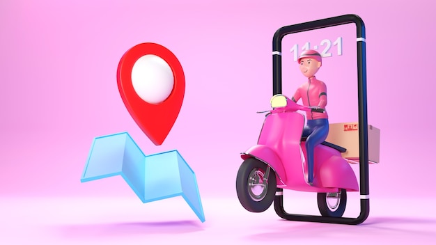 Cute Delivery staff Take the parcel. 3D rendering. 3D Character.