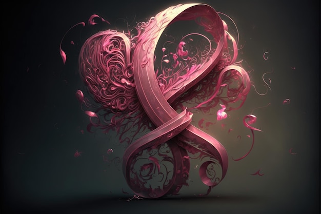 Cute design of breast cancer awareness pink ribbon on black background Generative AI