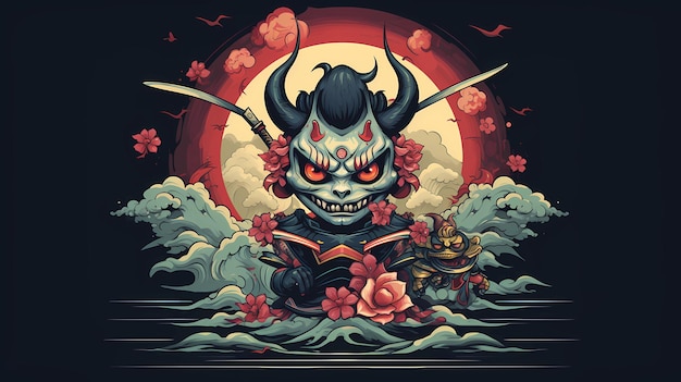 cute devil with japanese style for background wallpaper