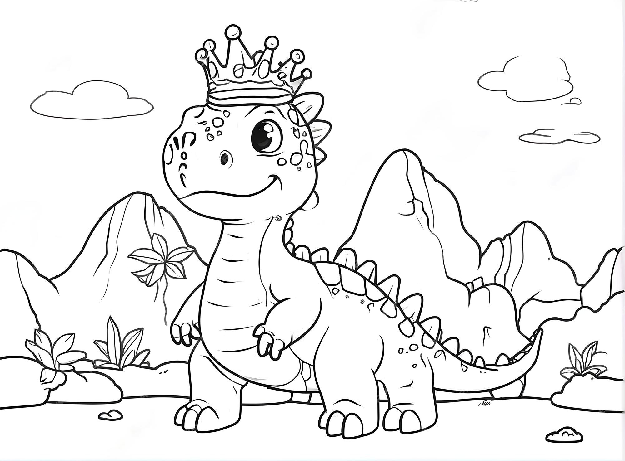 Premium Photo | Cute dino coloring page outline drawing