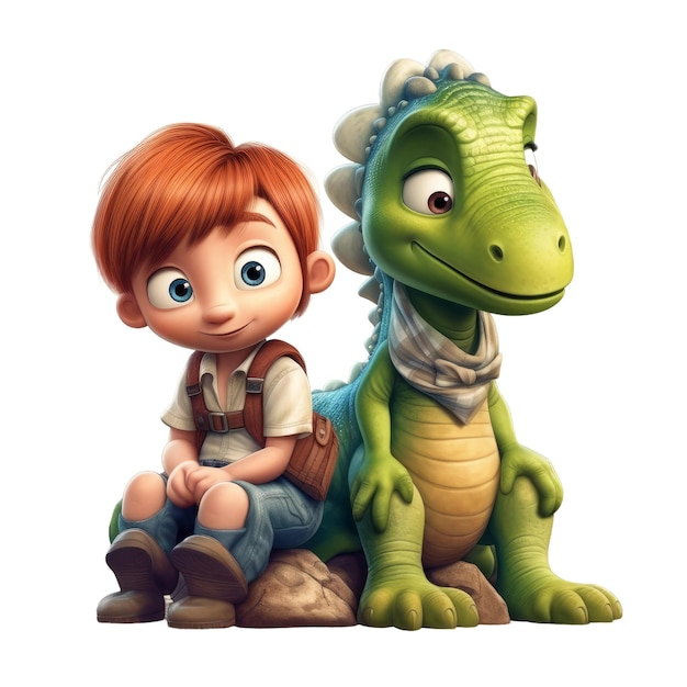 Cute Dino and kids Transparent isolated background AI