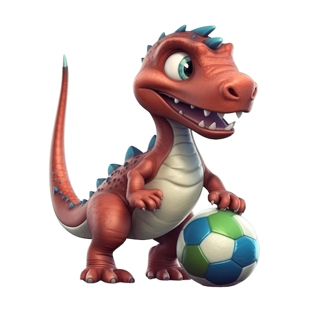 Cute Dino play soccer Transparent isolated background AI