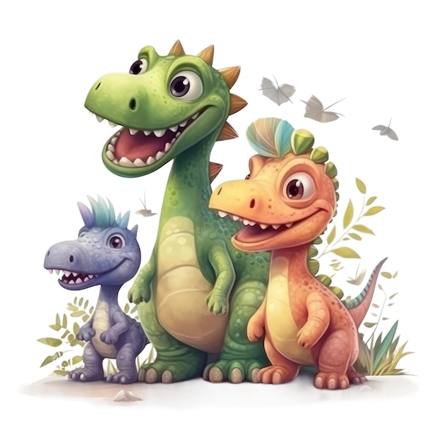 Cute Dino play with friends Transparent isolated background AI