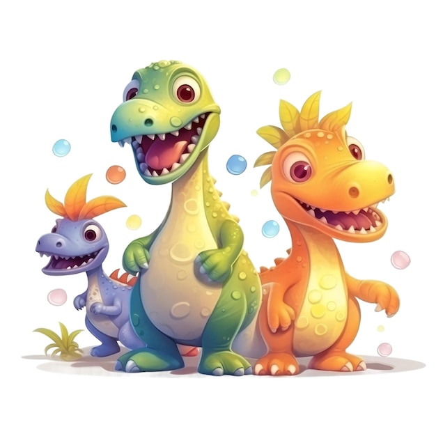 Cute Dino play with friends Transparent isolated background AI