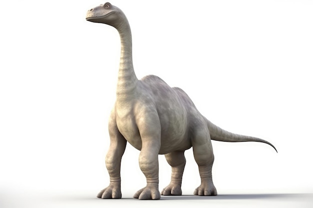 Cute Dinosaur Cartoon Brachiosaurus On White Background Generative AI