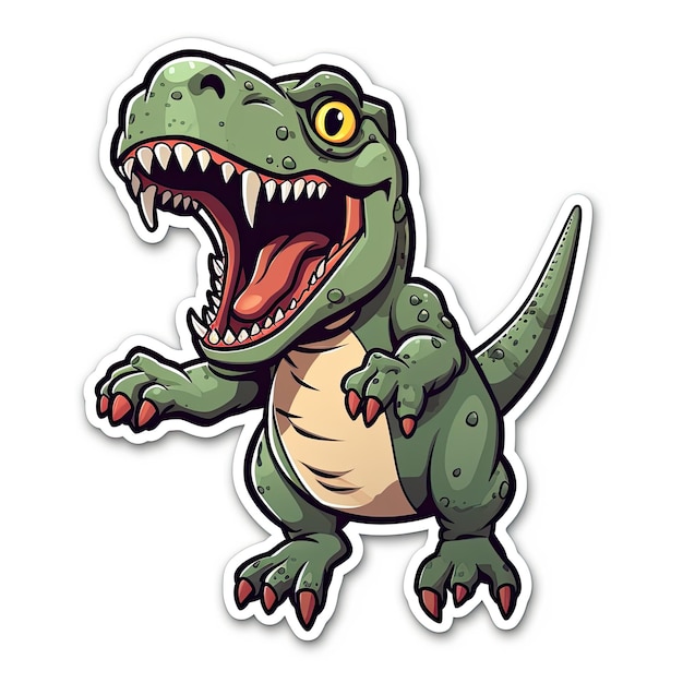 Cute Dinosaur Cartoon Mascot Sticker Isolated on White Background