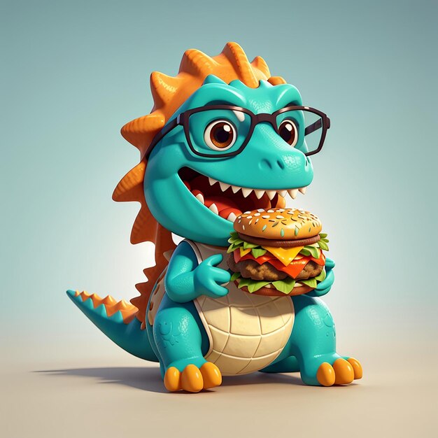 眼鏡でハンバーガーを食べている可愛い恐 漫画のベクトルアイコンイラスト 動物の食料を隔離したフラット