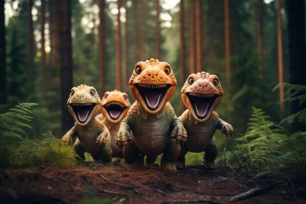 Photo cute dinosaur group in forest