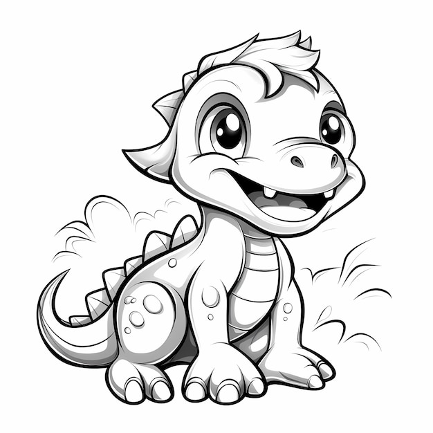 cute dinosaur playing coloring page style black and white