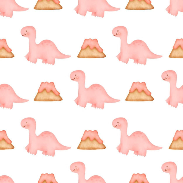 Cute dinosaur seamless pattern in watercolor style