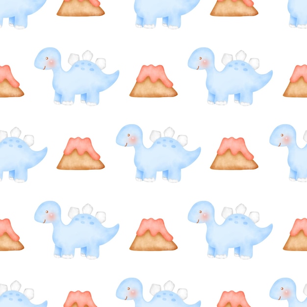 Cute dinosaur seamless pattern in watercolor style