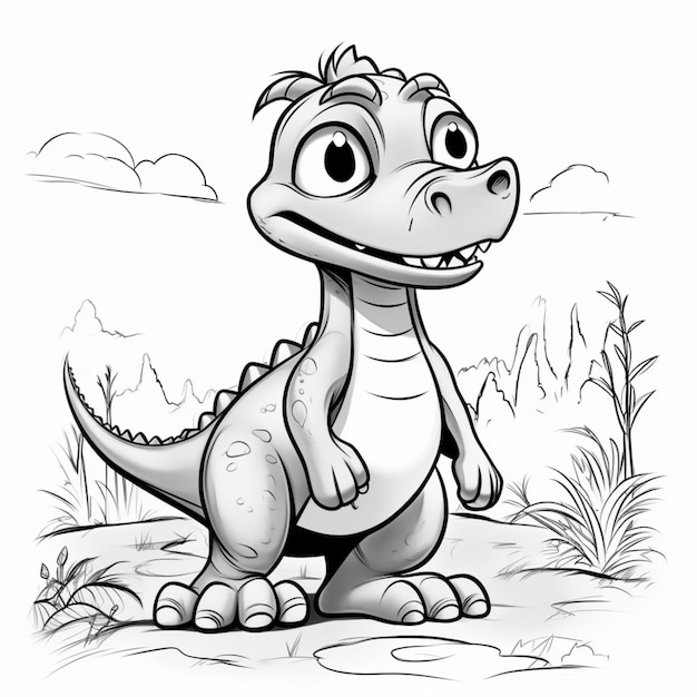 Cute dinosaur standing animal drawing coloring pages AI Generated art