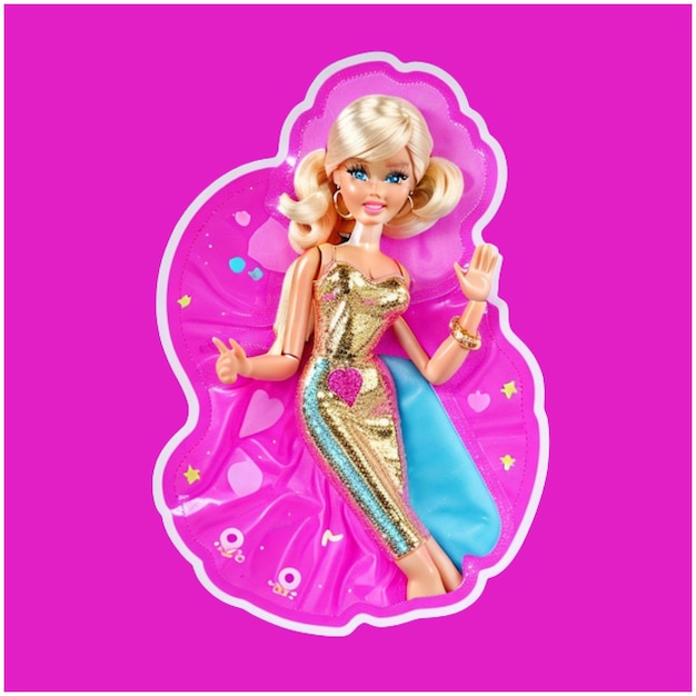 Cute disco barbie doll stickers pink design