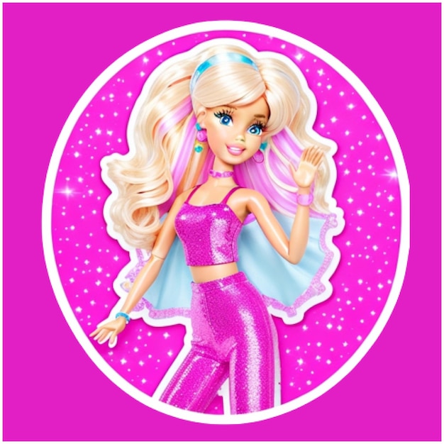 Cute disco barbie doll stickers pink design