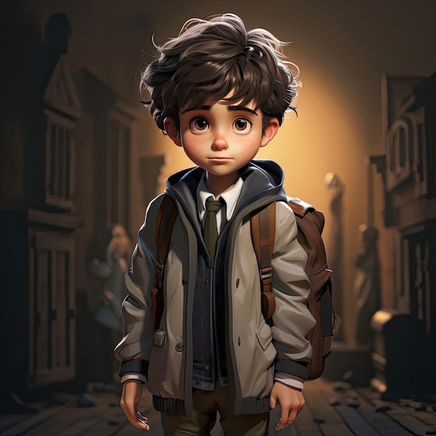 Cute disney pixar 3d style illustration of a boy concept art