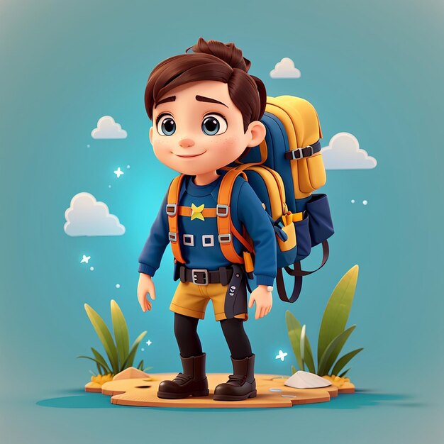 Cute diver hiking with backpack cartoon vector icon illustration science nature icon isolated flat