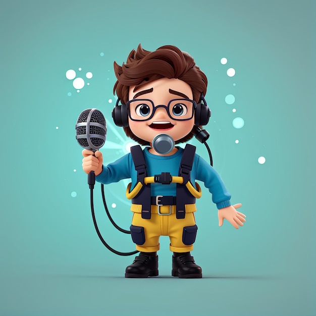 Cute diver singing with microphone cartoon vector icon illustration science music isolated flat