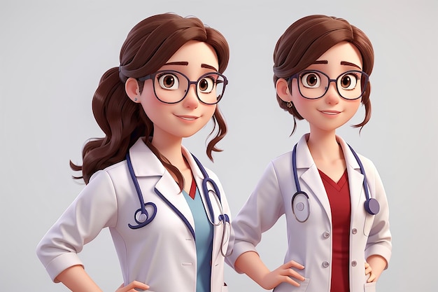 Cute doctor women with intelligence smart and capable characters for medical industry projects isolated on white background