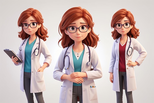 Cute doctor women with intelligence smart and capable characters for medical industry projects isolated on white background