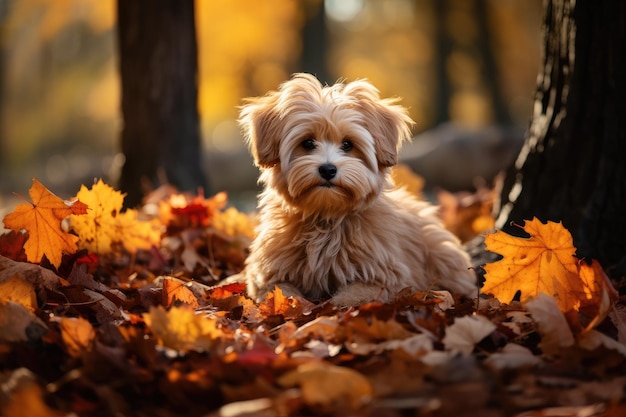 Cute dog at autumn garden Generative AI