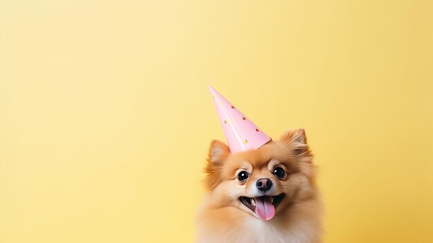 Cute dog in birthday cap