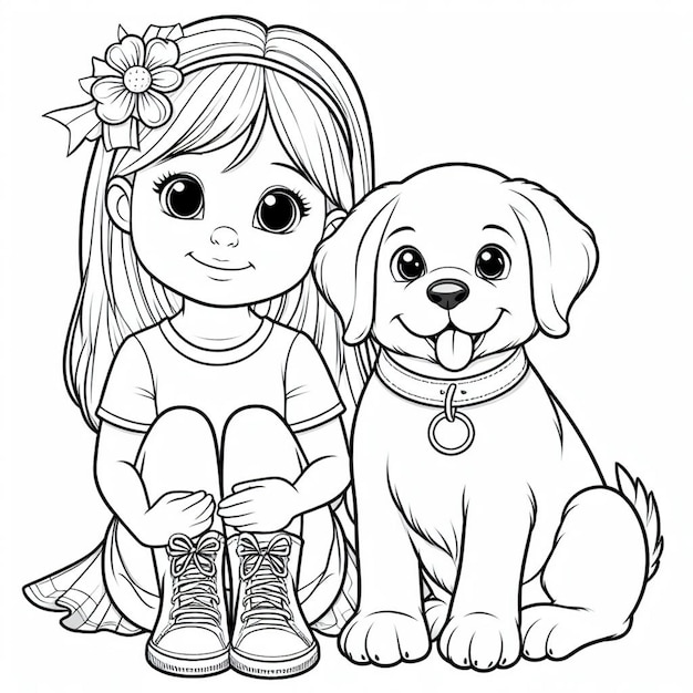 Foto pagina da colorare di cartoni animati per cani vectoriali con sfondo bianco ai generato