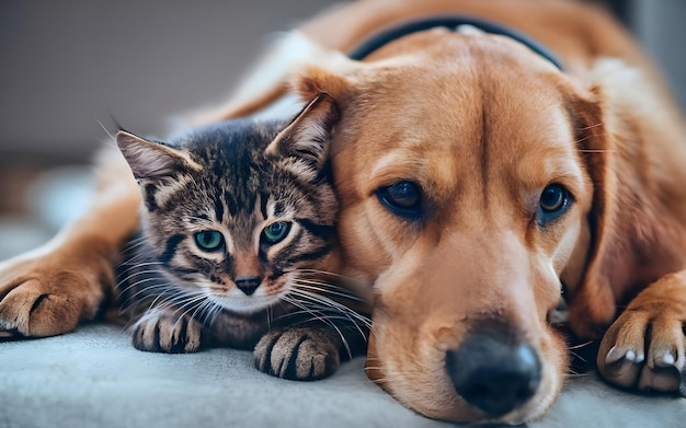cute dog and cat together