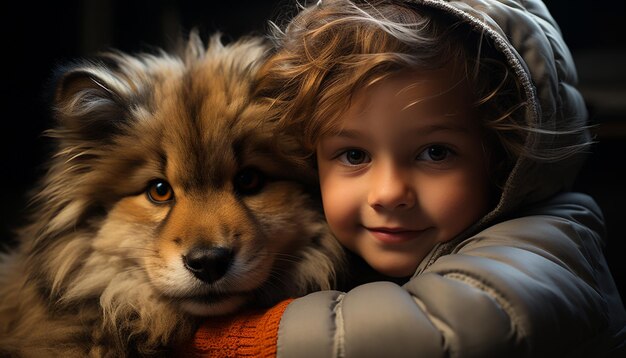 Милая собака и ребенок маленький портрет счастья, созданный искусственным интеллектом