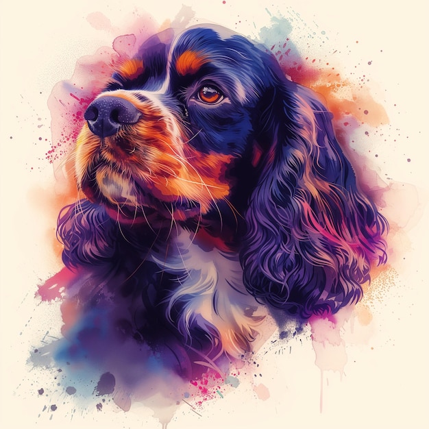 Cute Dog Colorful Paint Illustration