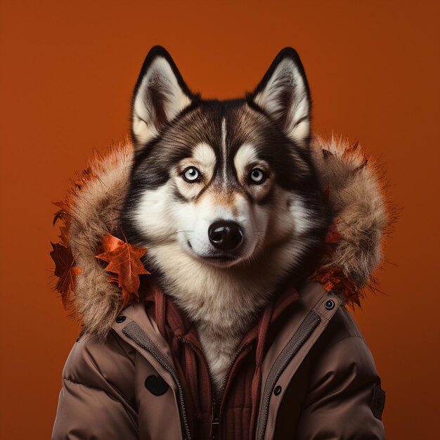 Cute dog dressed in winter clothes ready for fall season