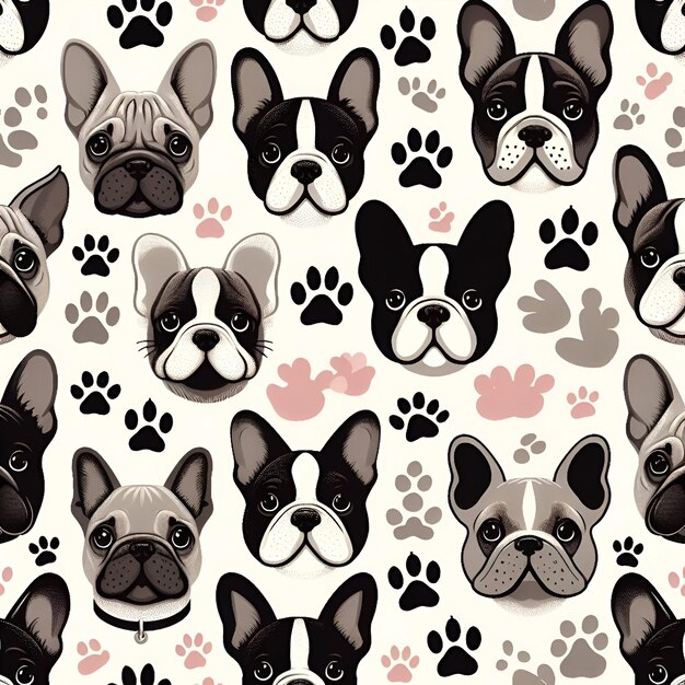 Cute Dog face and foot prints pattern background