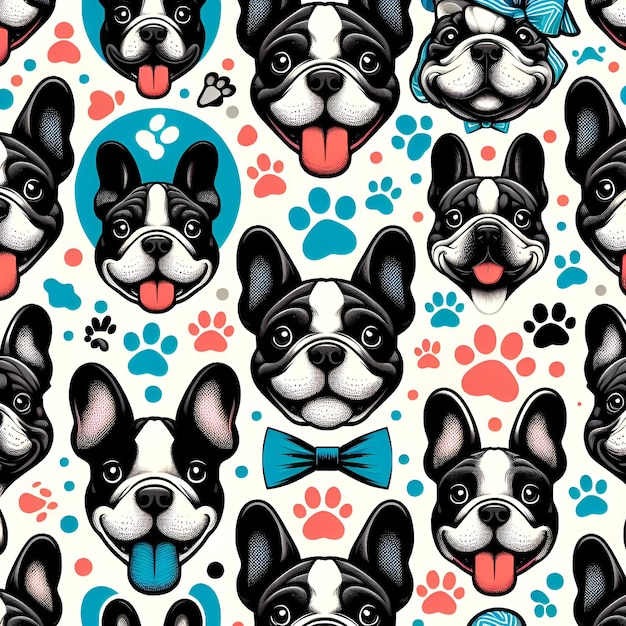 Cute Dog face and foot prints pattern background