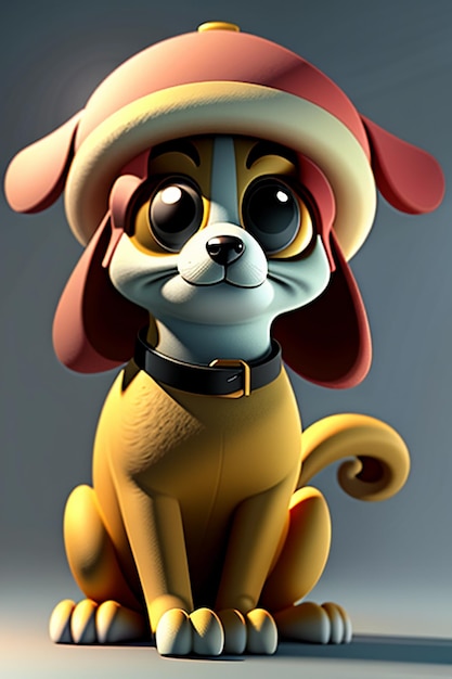 Cute dog figure toy model 3d rendering cartoon animation style product design