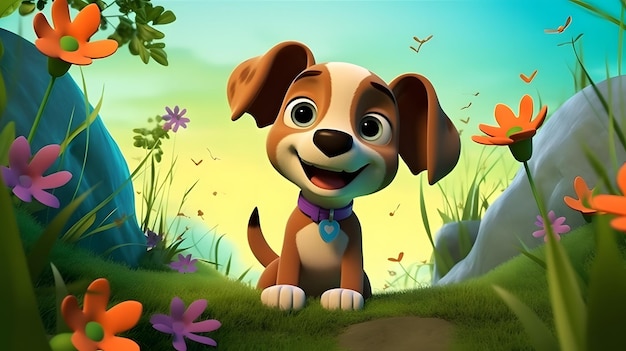 Cute dog figure toy model 3D rendering cartoon animation style product design