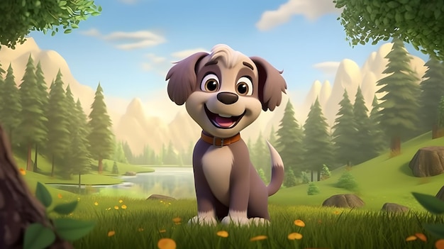 Cute dog figure toy model 3D rendering cartoon animation style product design