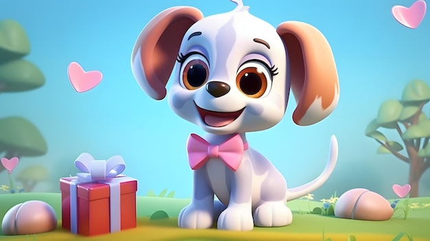 Модель игрушки с симпатической фигурой собаки 3D рендеринг анимационный стиль дизайна продукта