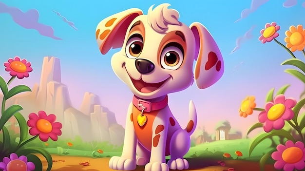 Cute dog figure toy model 3D rendering cartoon animation style product design